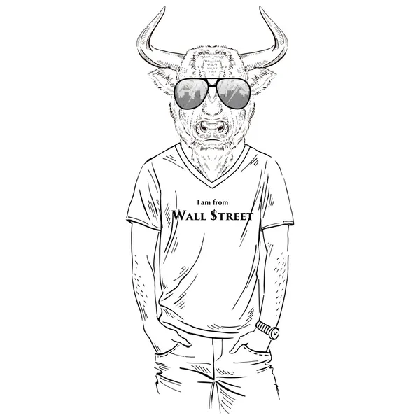 Bull klädd i t-shirt — Stock vektor