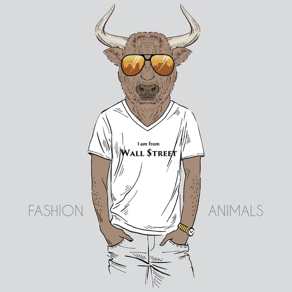 Bull vestita in t-shirt — Vettoriale Stock