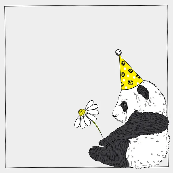 Carino bambino panda con fiore — Vettoriale Stock
