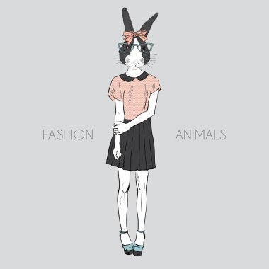 Dressed up bunny hipster