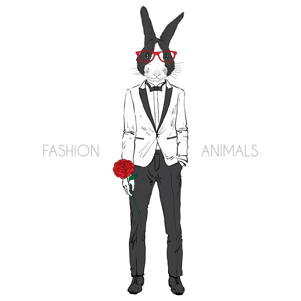 Bunny dressed up in tuxedo — Stock Vector