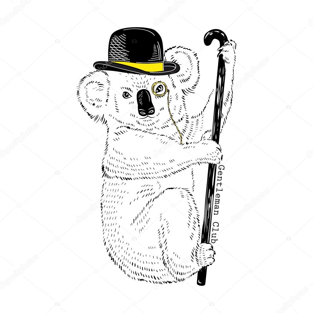 Koala in bowler hat and walking stick