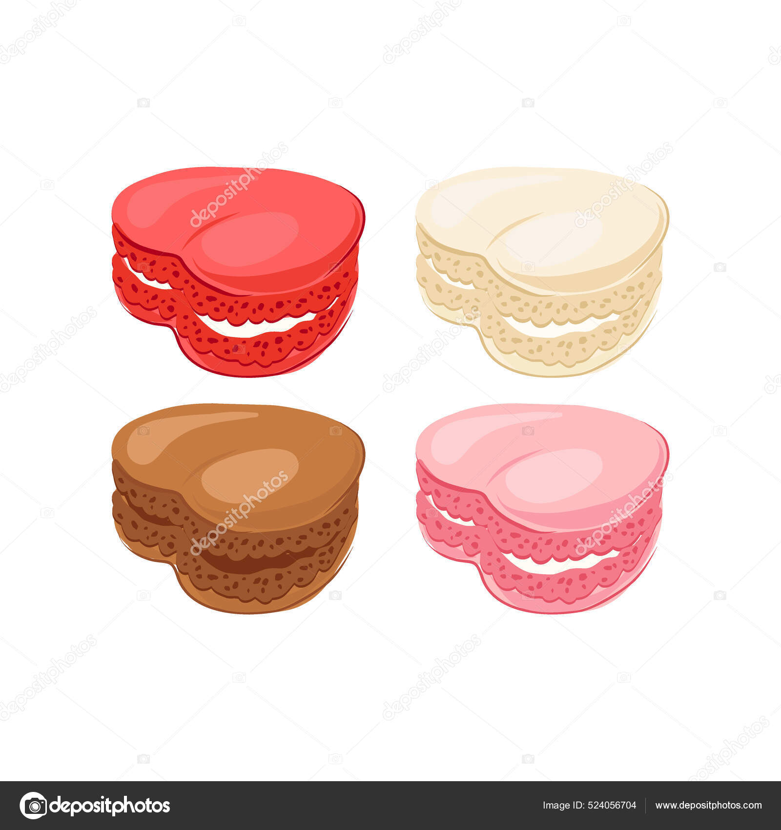 心脏形状马卡龙矢量剪贴画集隔离在白色图库矢量图©olga.angelloz 524056704, image size:1600x1700