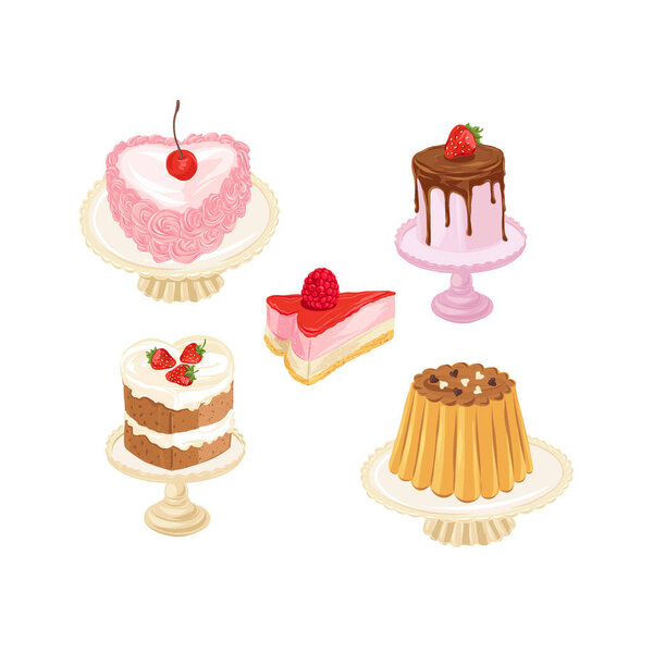 Cake Pie Flan dessert vector clip art set isolated on white