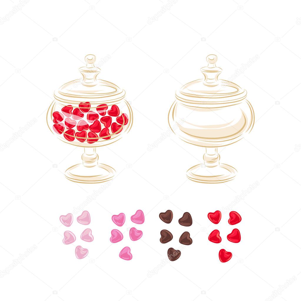 Heart shaped candy vector clip art set isolated on white