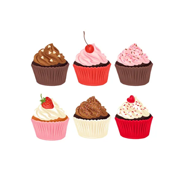 Cupcake Vektor Clip Art Set isoliert auf weiß — Stockvektor