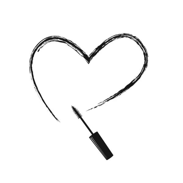 Καρδιά βαμμένη με μαύρη μάσκαρα clipart απομονωμένη σε λευκό — Διανυσματικό Αρχείο