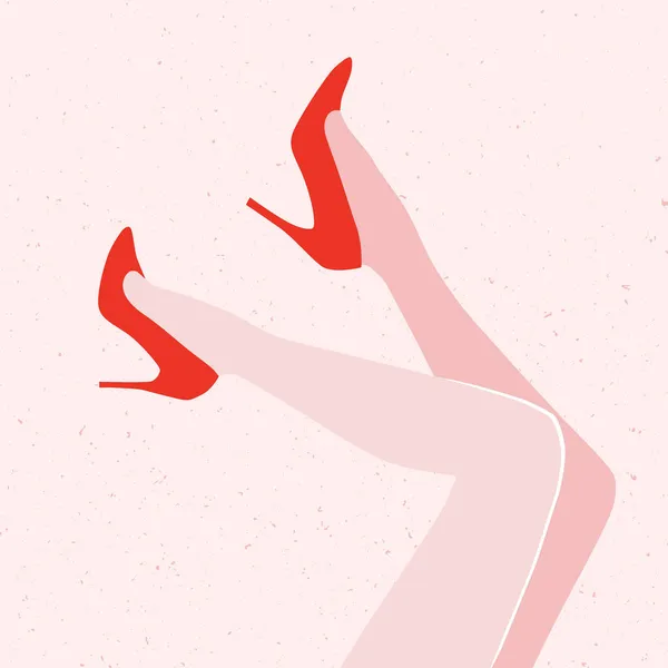 Yüksek topuklu kadın bacakları, hava vektörü çiziminde kırmızı ayakkabılar. — Stok Vektör