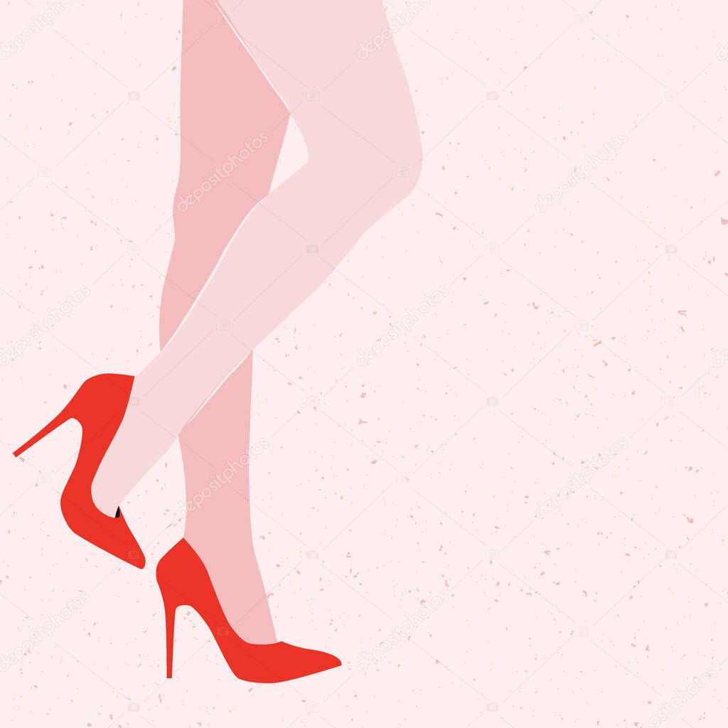 Pretty woman legs in red pumps high heels vector illustration