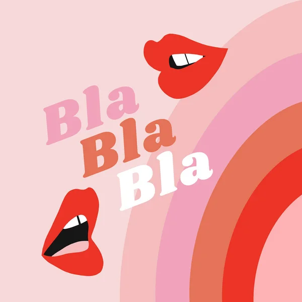 Vrouw sassy rood lippenstift make-up praten mond vector illustratie. — Stockvector
