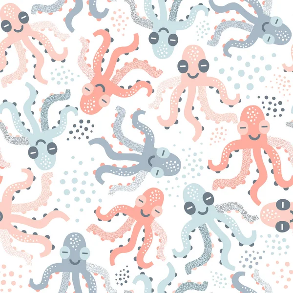 Mooi lachende Octopus vector naadloos patroon — Stockvector