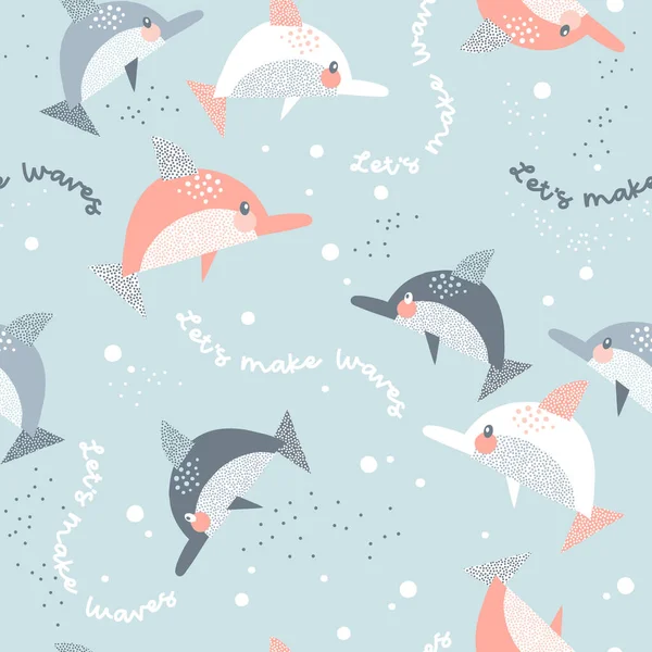 Colori pastello Dolpins in the sea vector seamless pattern Illustrazione Stock