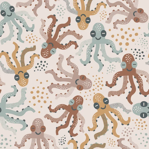 Schattig lachende Octopus vector naadloos patroon — Stockvector