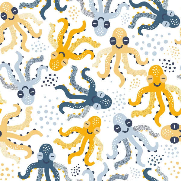 Schattig Vrolijke Octopus vector naadloos patroon — Stockvector