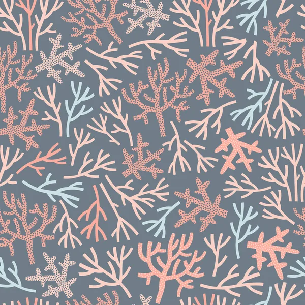 Pastellfarben rosa blaue Meereskorallen Vektor nahtloses Muster — Stockvektor