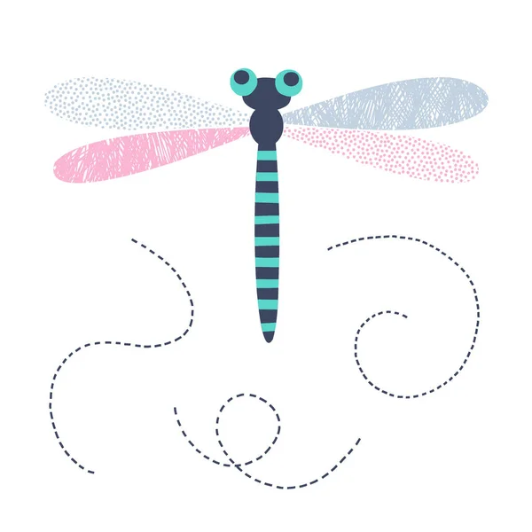 Carina libellula con ali blu rosa vettore clip-art isolato su bianco — Vettoriale Stock