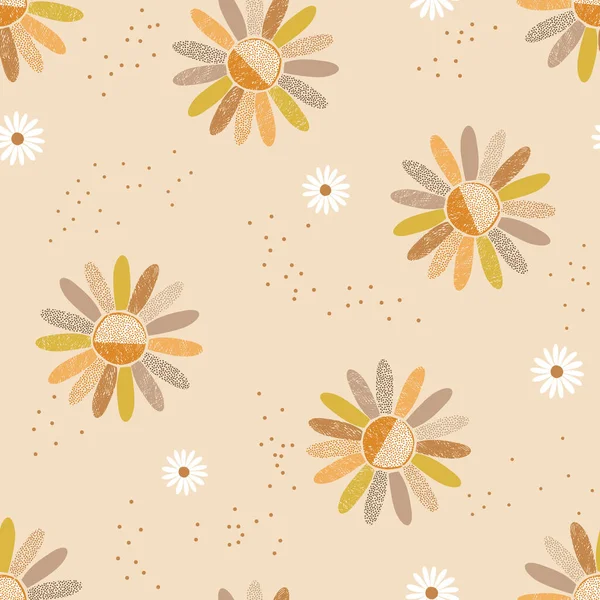 Childish abstract chamomile daisy flowers vector seamless pattern — Stock Vector