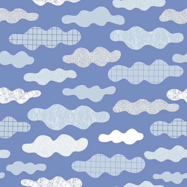 Whimsical clouds in clear blue sky vector seamless pattern — Stock vektor