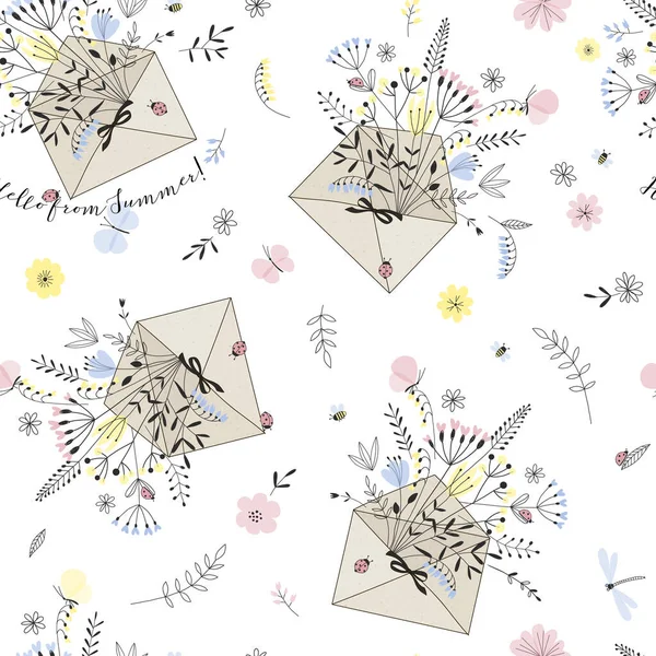 Att klottra blommor i kuvert vektor sömlöst mönster Stockillustration