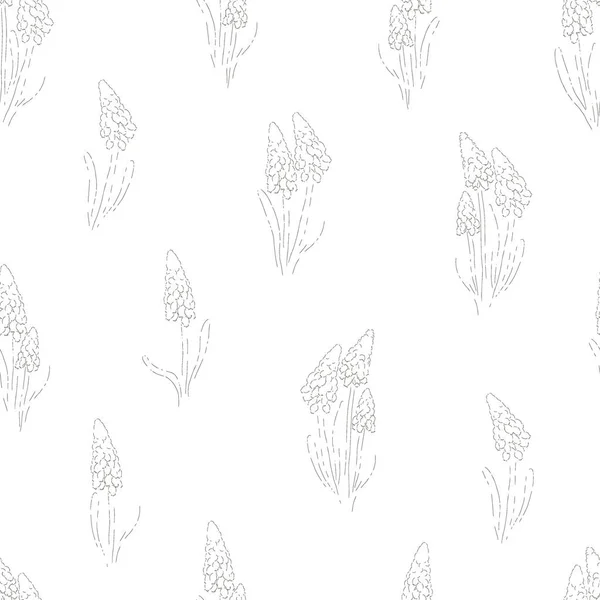 Grape Hyacinth flower hand drawn sketch vector seamless pattern. — Stock Vector