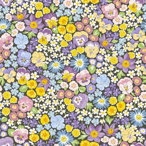 Variety Spring Garden flower hand drawn vector seamless pattern. — Stock Vector