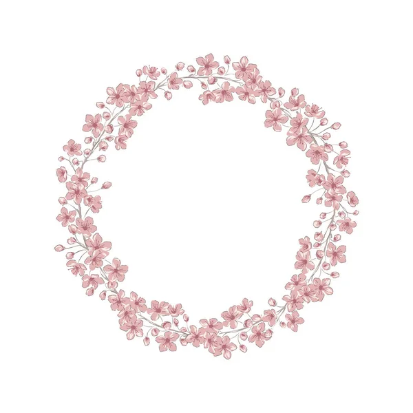 Sakura Kwiat wiśni ręcznie rysowane kwiat wieniec wektor ilustracja — Wektor stockowy