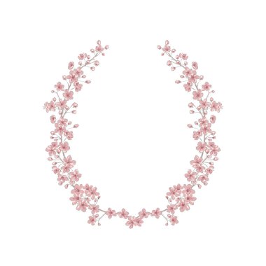 Sakura Kiraz çiçekli el çizimi çiçek çelengi vektör çizimi