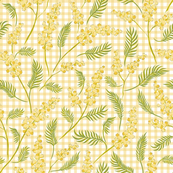 Mimosa fleur jaune dessin à la main vecteur motif sans couture. — Image vectorielle