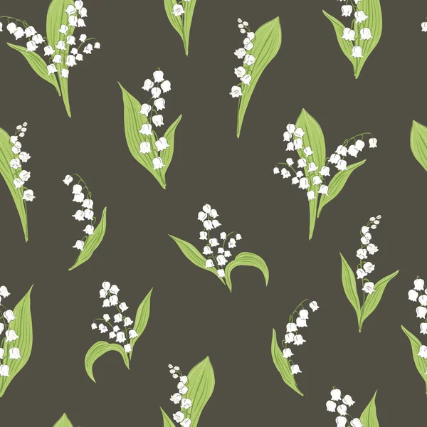 Lilies of the valley flower hand drawn vector seamless pattern. — Stock Vector