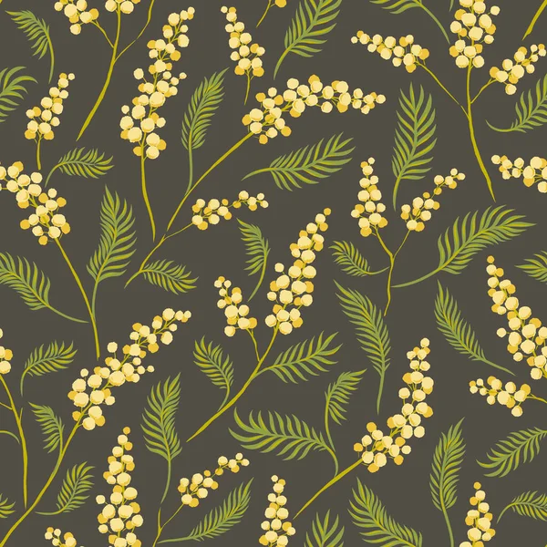 Mimosa flor amarilla dibujado a mano vector patrón sin costura. — Archivo Imágenes Vectoriales