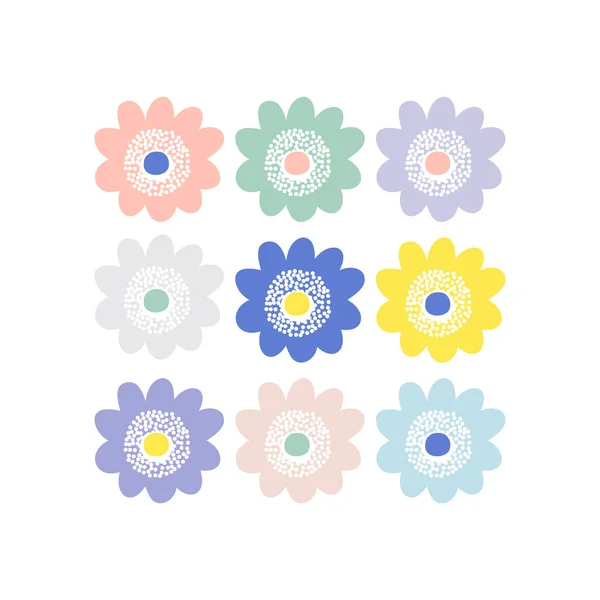 Wielokolorowe Naive Floral Daisy wektor ilustracji zestaw — Wektor stockowy