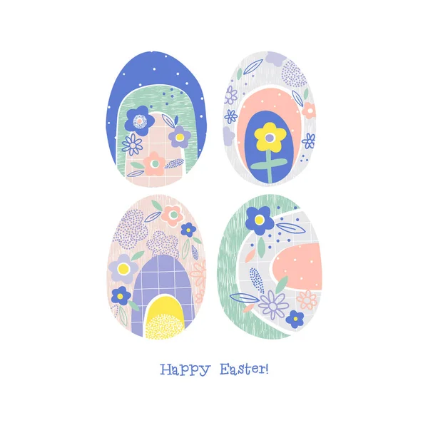 Resumen florecen huevos de Pascua vector ilustración conjunto aislado en blanco Ilustración De Stock