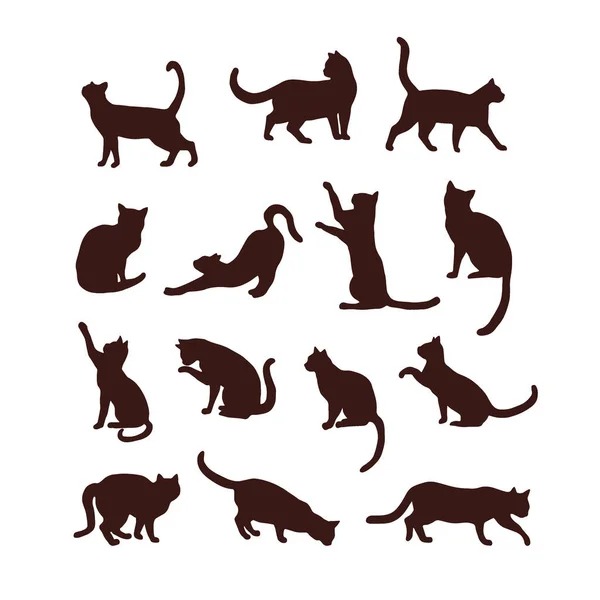 Zwarte kat silhouet in diverse poses minimalistische vector illustratie set — Stockvector