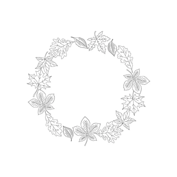 Illustration vectorielle de couronne de feuilles tombées à l'automne isolée sur blanc — Image vectorielle