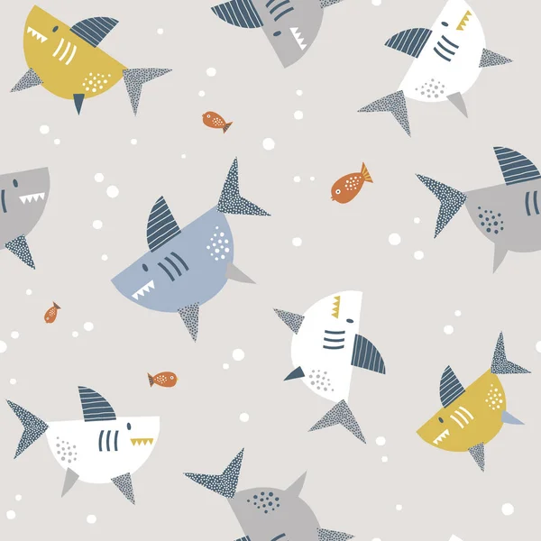 サメの攻撃小さな魚ベクトルシームレスパターン. — ストックベクタ