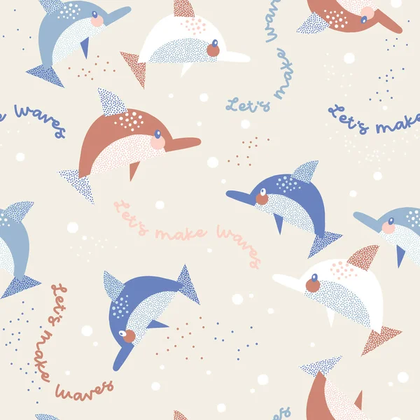 Dolphin in the sea vector seamless pattern. Royalty Free Stock Illustrations