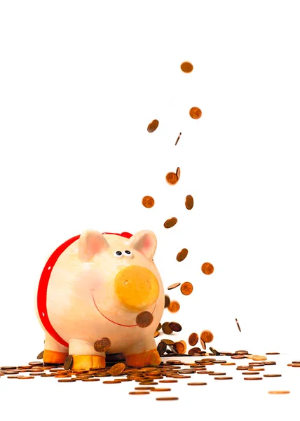 Piggy bank a pénz esőben — Stock Fotó