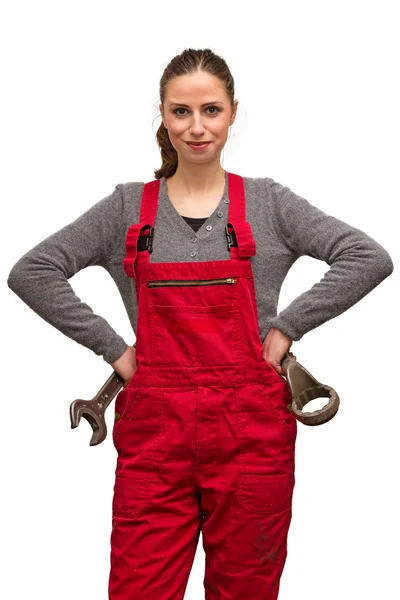 Girl worker with wrench Royalty Free Stock Photos