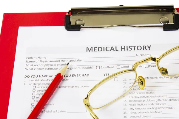 Formulario de reclamación médica y cuestionario de historia clínica del paciente —  Fotos de Stock