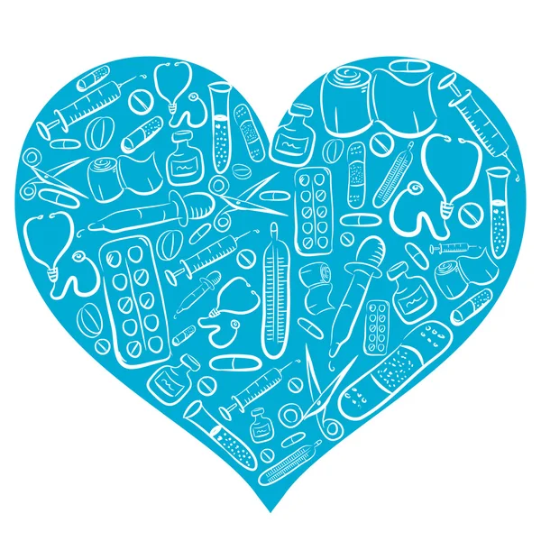 Coração médico azul desenhado à mão — Vetor de Stock