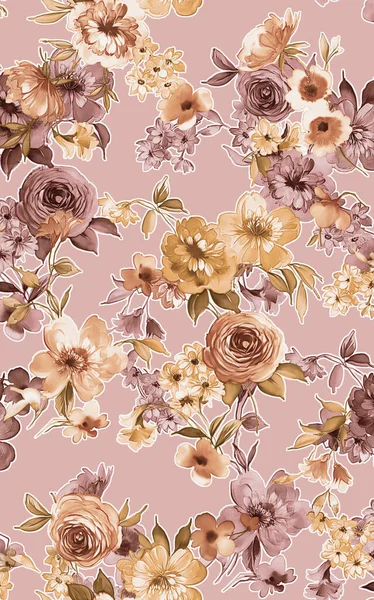 Diseño Flores Acuarela Con Textura Digital Imagen De Stock