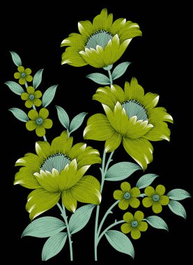 Siyah arkaplan ile Hint çiçek motifi