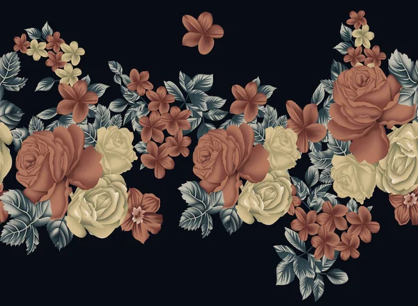 Hermoso Diseño Flores Textiles Con Fondo Oscuro — Foto de Stock