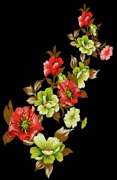 Siyah arkaplanı olan güzel tekstil çiçekleri tasarımı