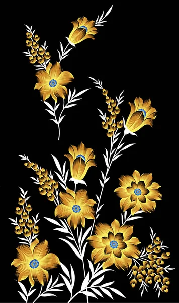 Textil Gyönyörű Virág Motívum Fekete Háttér — Stock Fotó