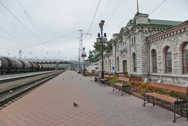 Marble building of the Sludyanka railway station in Siberia, Russia. — Stock Image Marble building of the Sludyanka railway station in Siberia, Russia. Stock Image