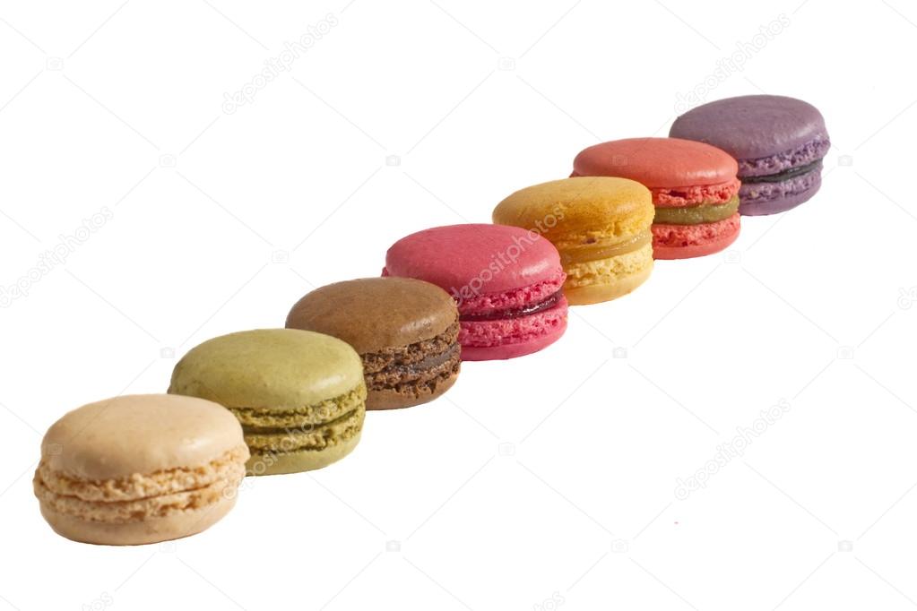 Multicolored macarons isolated.