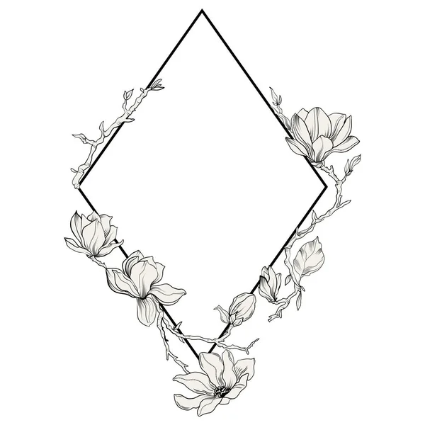 Moldura Floral Diamante Com Flores Ilustração Floral Para Cartão Saudação —  Vetores de Stock