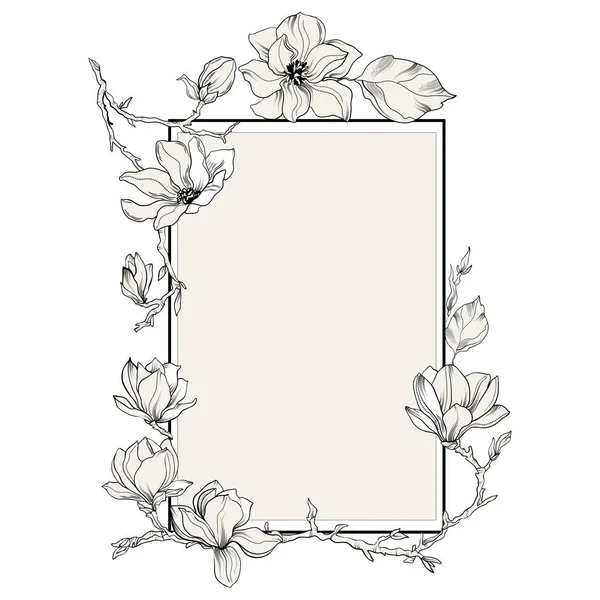 Moldura Floral Com Flores Ilustração Floral Para Cartão Saudação — Vetor de Stock