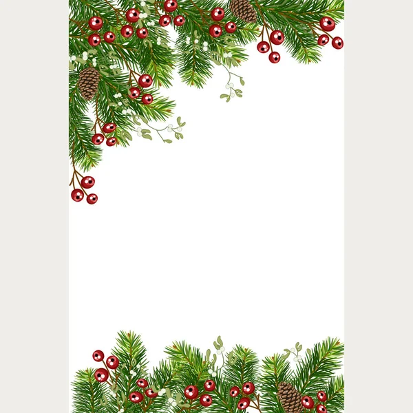 红莓和冷杉果的圣诞冷杉背景 圣诞花环矢量说明 — 图库矢量图片